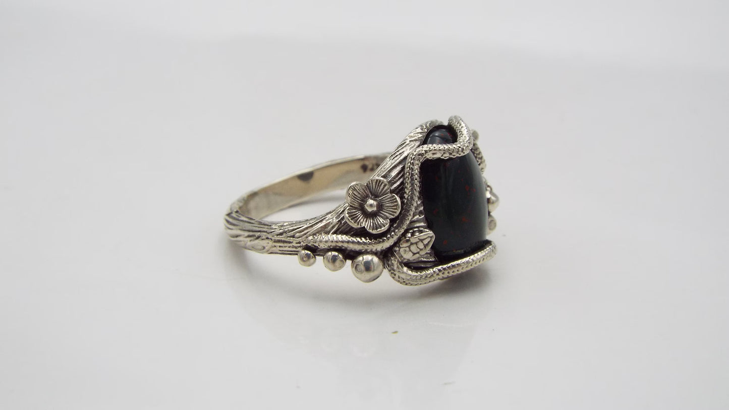 Bloodstone Snake and Mushroom Ring