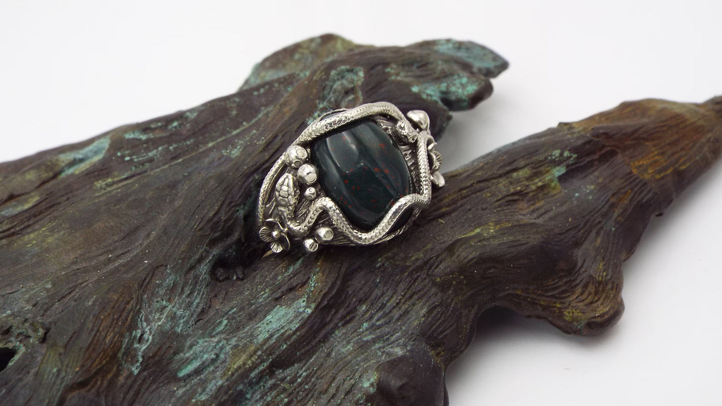 Bloodstone Snake and Mushroom Ring