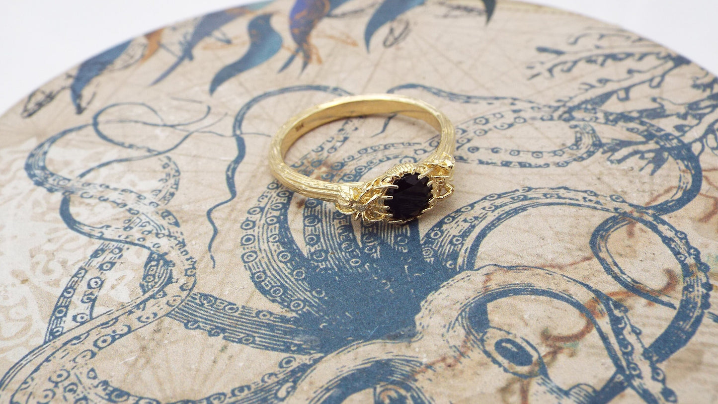Black Onyx Gold Spider Ring