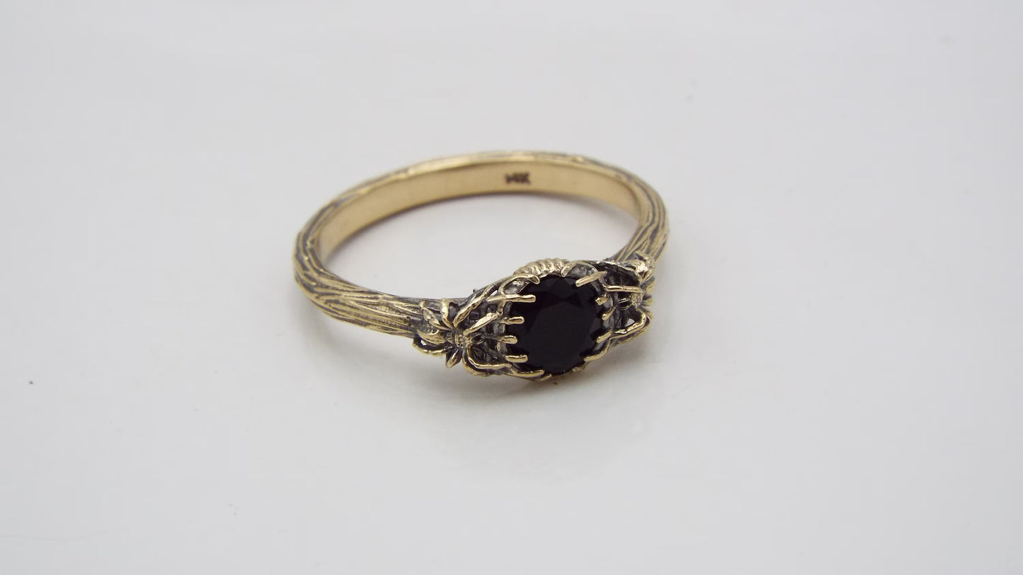Black Onyx Gold Spider Ring