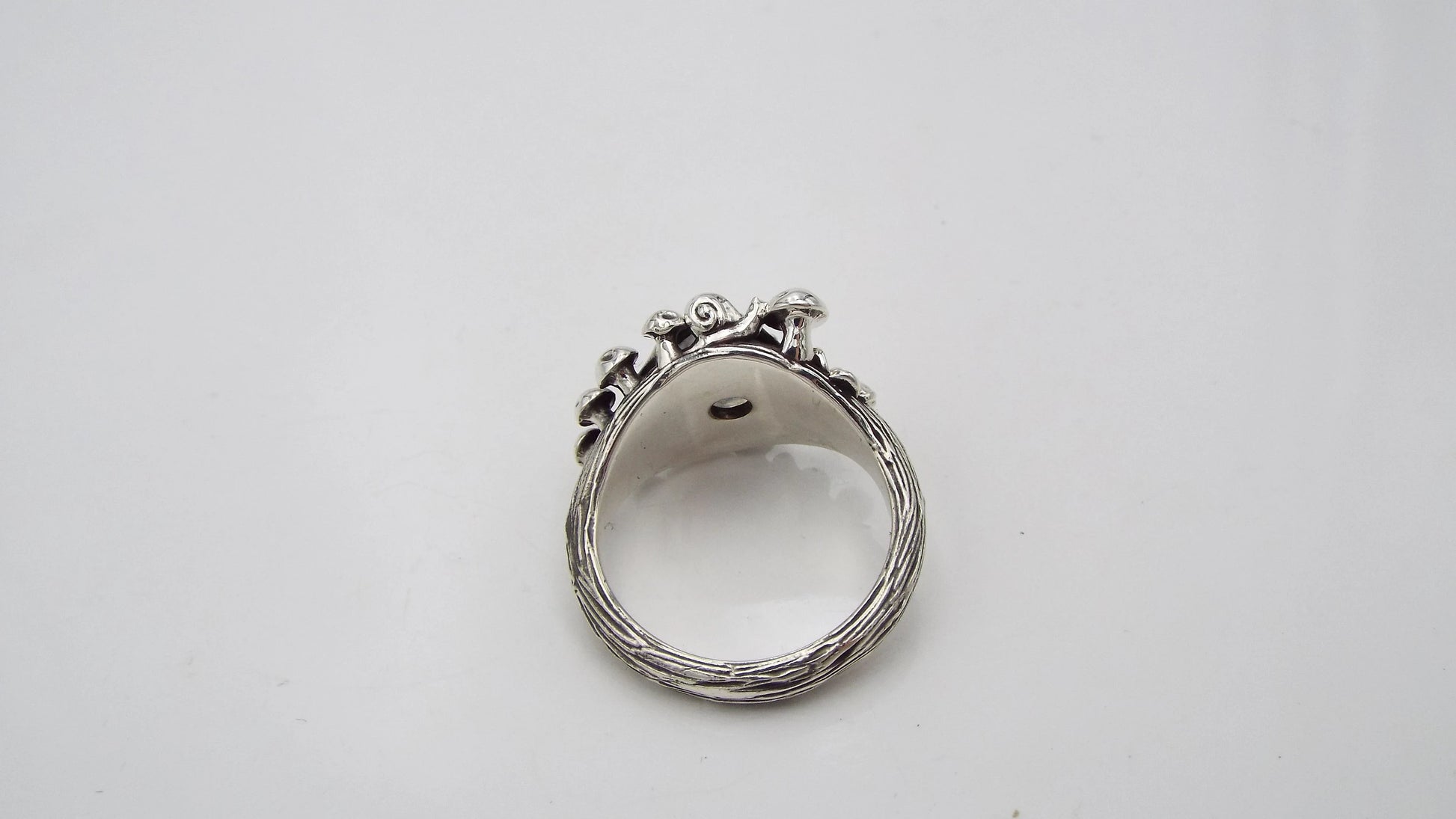 Mystical Moonstone Mushroom and Flower Silver Ring - JF Fantasy Jewelry