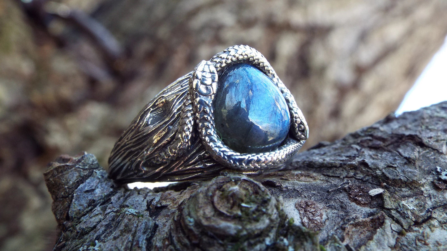 Teardrop Labradorite Snake Ring - JF Fantasy Jewelry