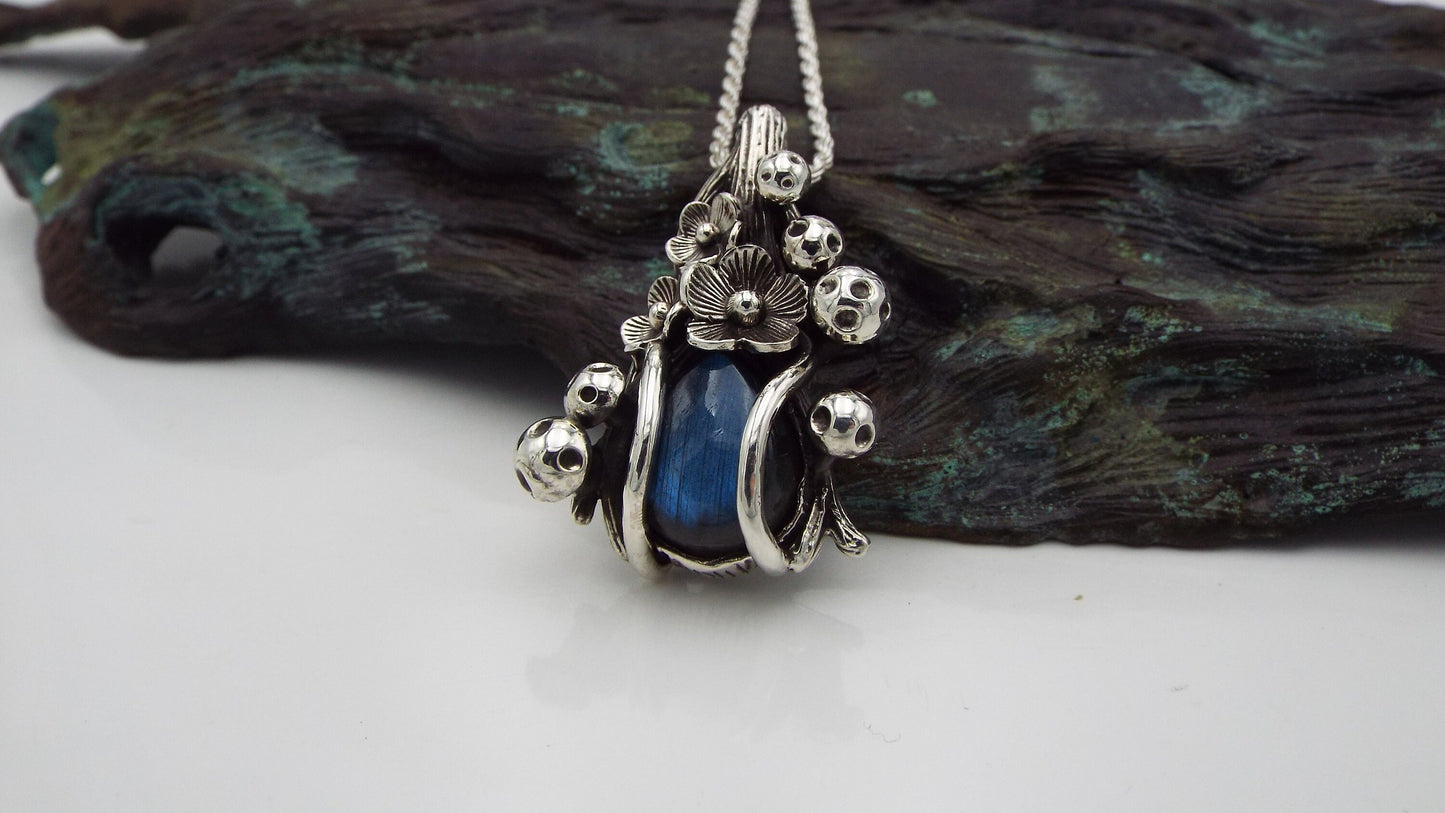 Magical Labradorite Mushroom and Flower Necklace