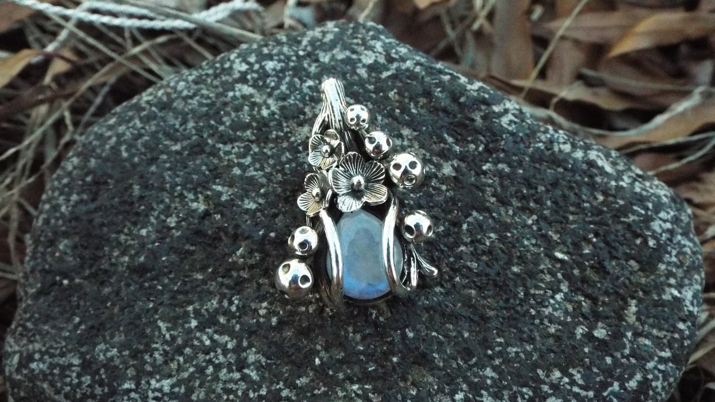 Magical Moonstone Mushroom and Flower Necklace