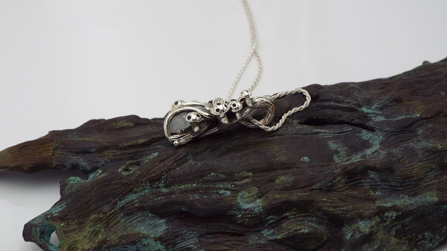 Magical Moonstone Mushroom and Flower Necklace