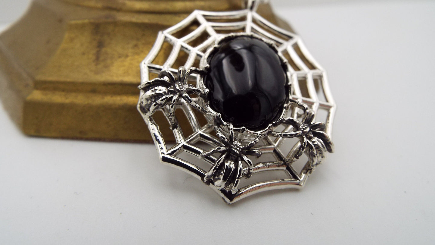Nest Of Spiders Sterling Silver Necklace with Black Onyx Spider Pendant
