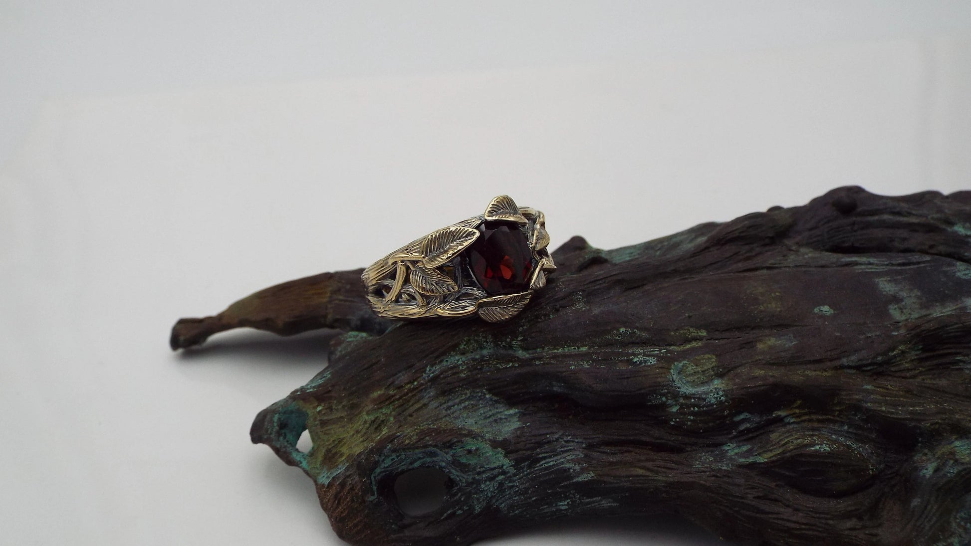 Garnet Golden Leaf and Branch Ring - JF Fantasy Jewelry
