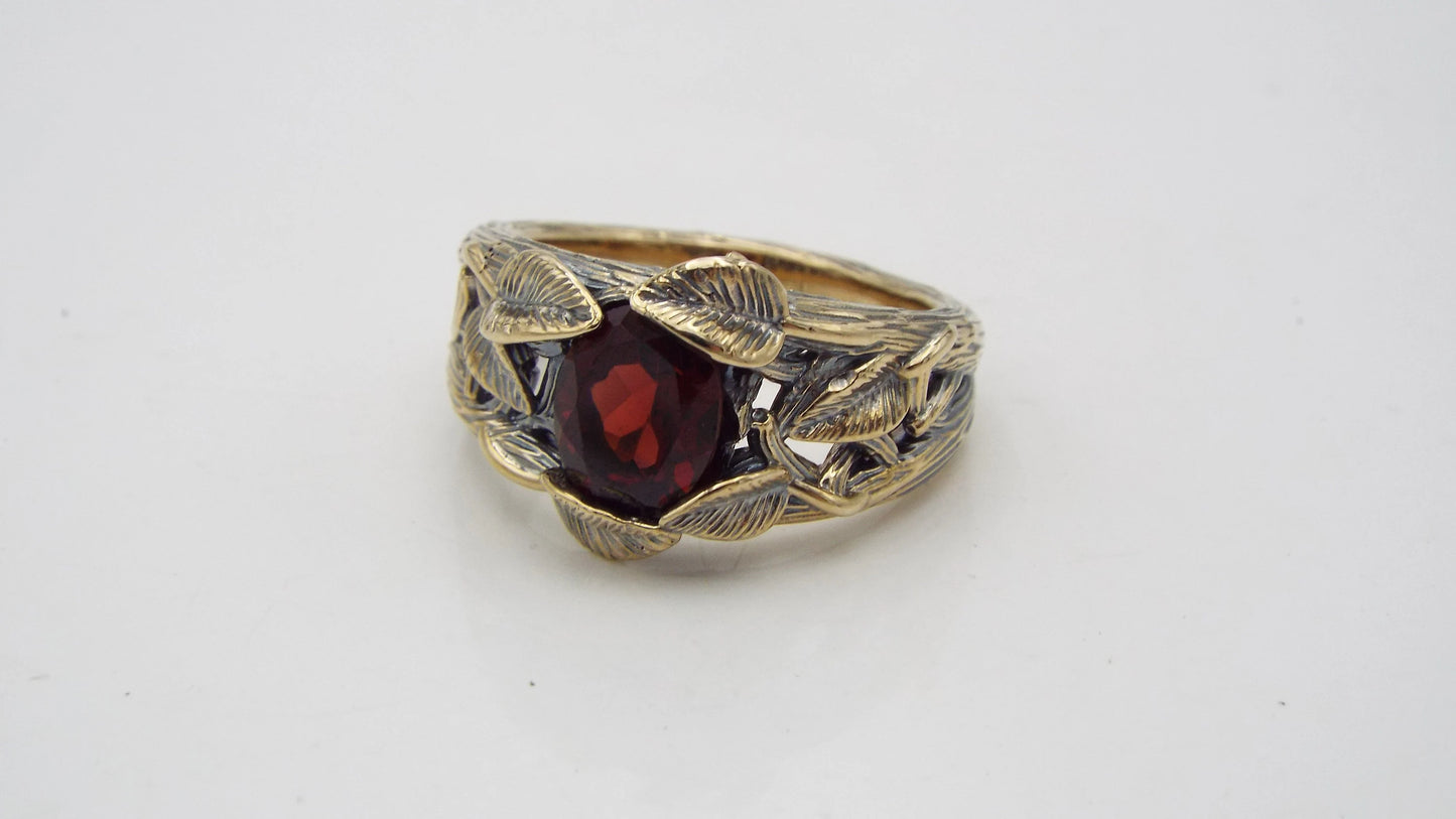 Garnet Golden Leaf and Branch Ring - JF Fantasy Jewelry