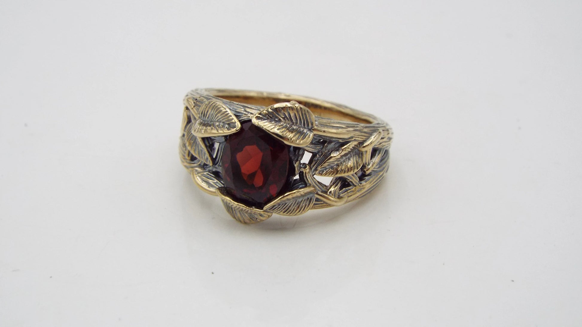 Garnet Golden Leaf and Branch Ring - JF Fantasy Jewelry