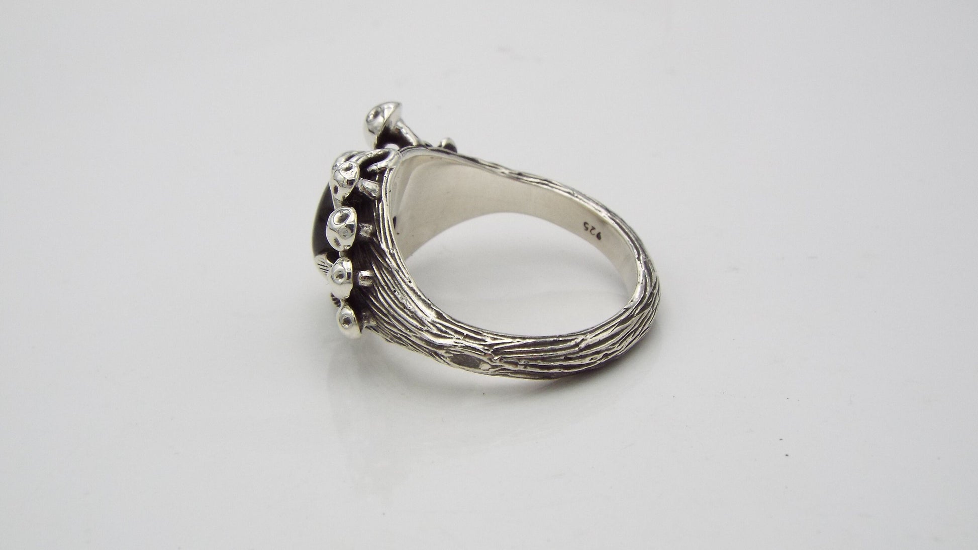 Magical Labradorite Mushroom and Flower Sterling Silver Ring - JF Fantasy Jewelry