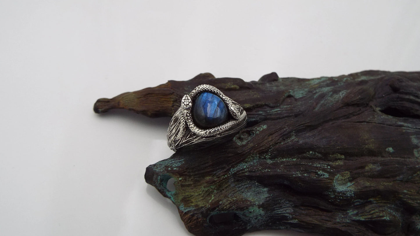 Teardrop Labradorite Snake Ring - JF Fantasy Jewelry