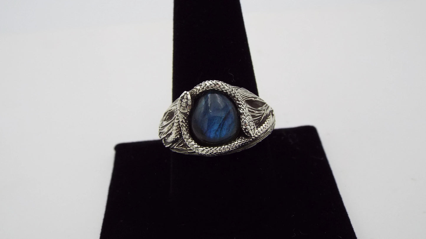 Teardrop Labradorite Snake Ring - JF Fantasy Jewelry