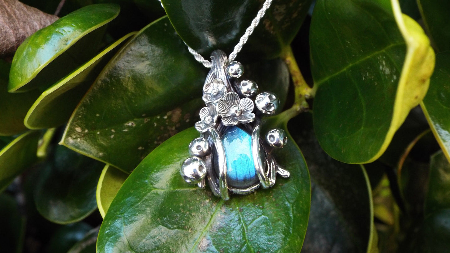 Magical Labradorite Mushroom and Flower Necklace