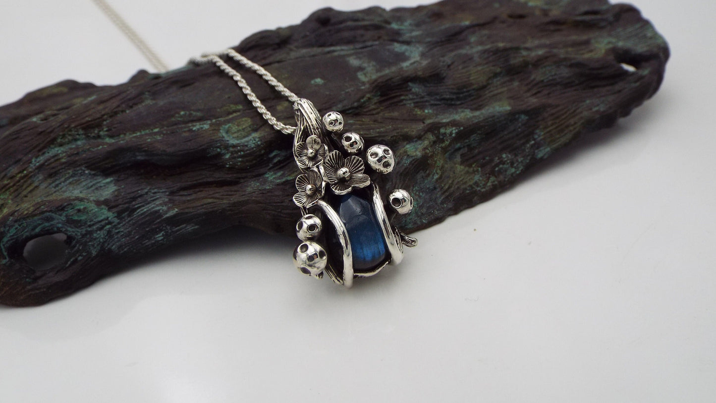 Magical Labradorite Mushroom and Flower Necklace