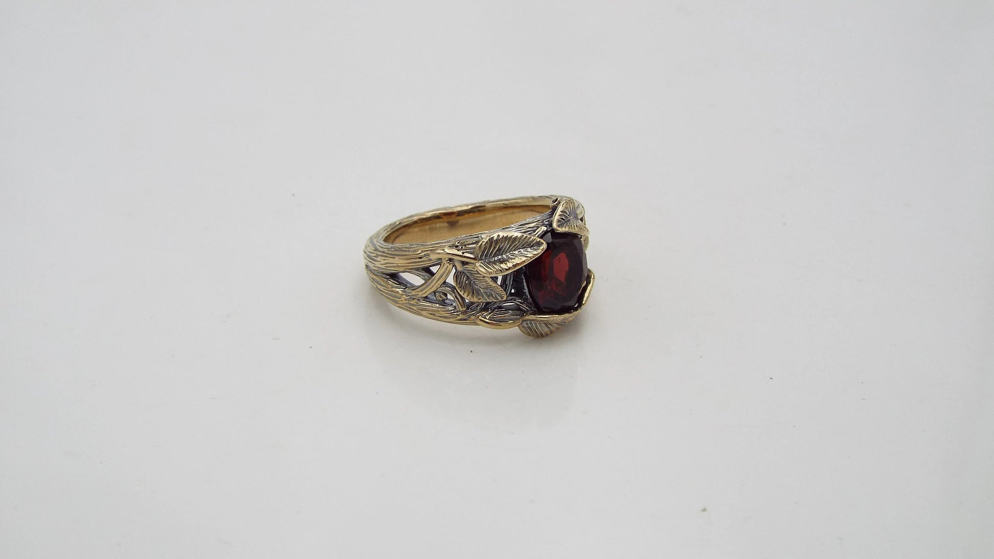 Garnet Golden Leaf and Branch Ring - JF Fantasy Jewelry