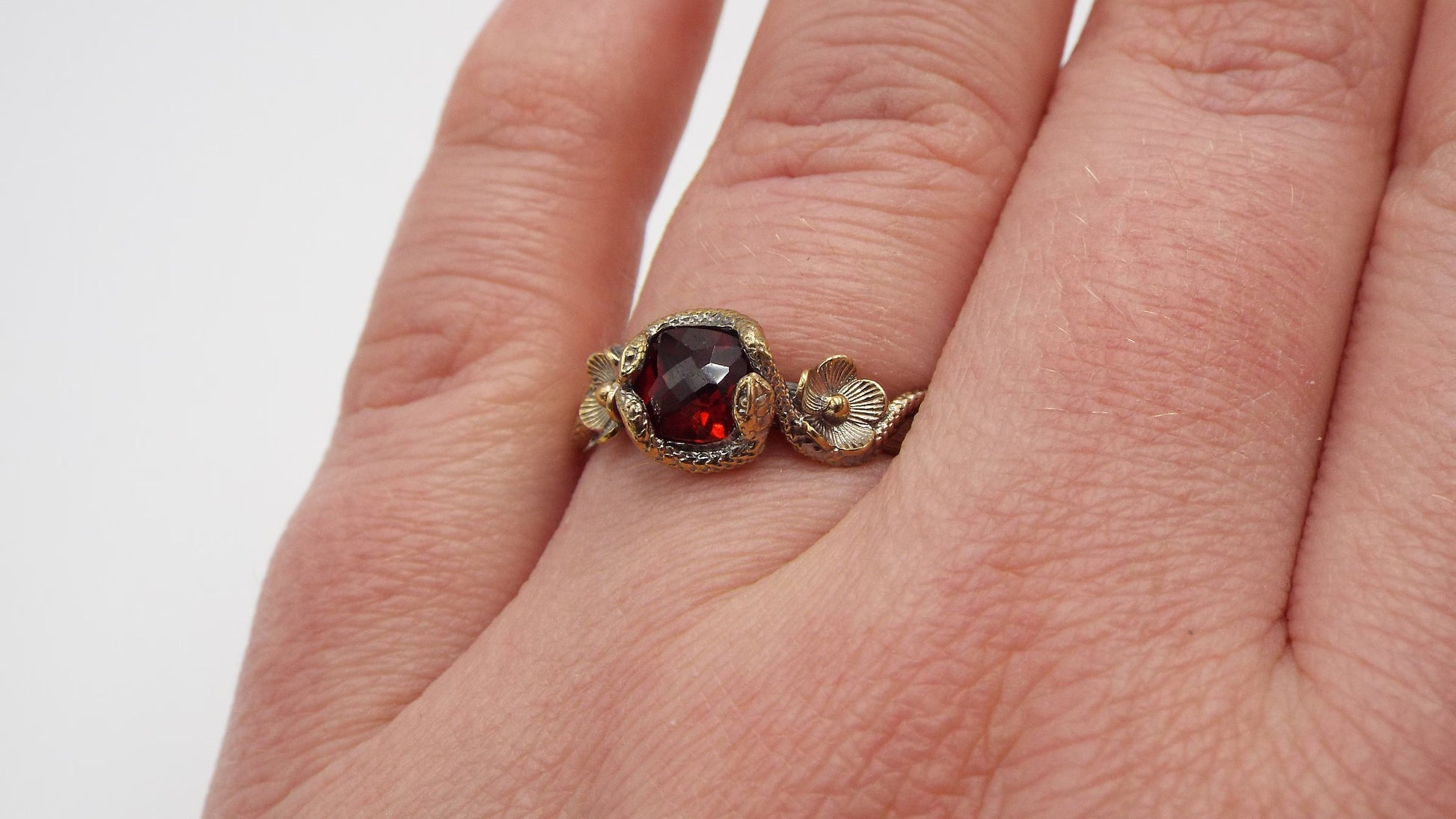 Serpent's Embrace - Snake and Flower Engagement Ring - JF Fantasy Jewelry
