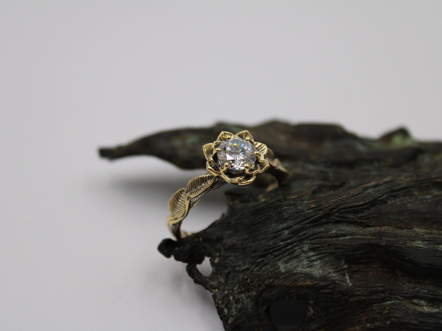 Moissanite Lotus Bridal Set - JF Fantasy Jewelry