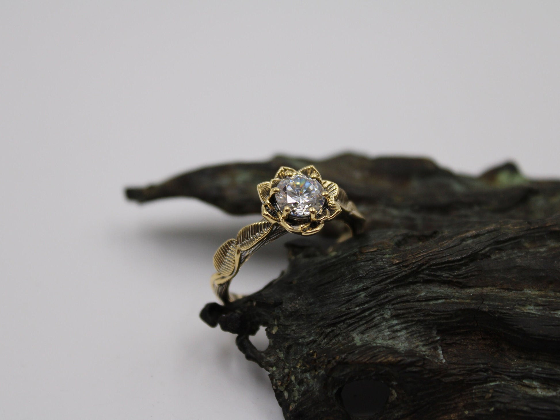 Moissanite Lotus Bridal Set - JF Fantasy Jewelry