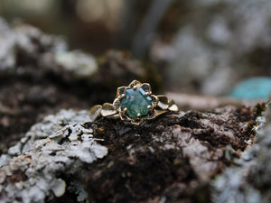 Moss Agate Lotus Gold Engagement Ring