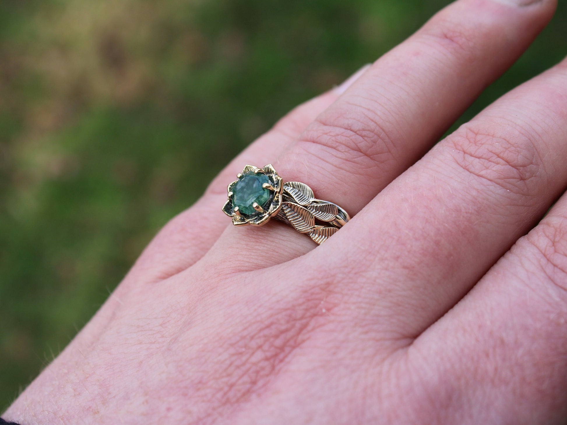 Moss Agate Lotus Bridal Set - JF Fantasy Jewelry