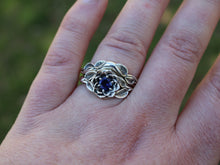 Load image into Gallery viewer, Radiant Bloom Set, Sterling Silver Iolite Lotus Bridal Set
