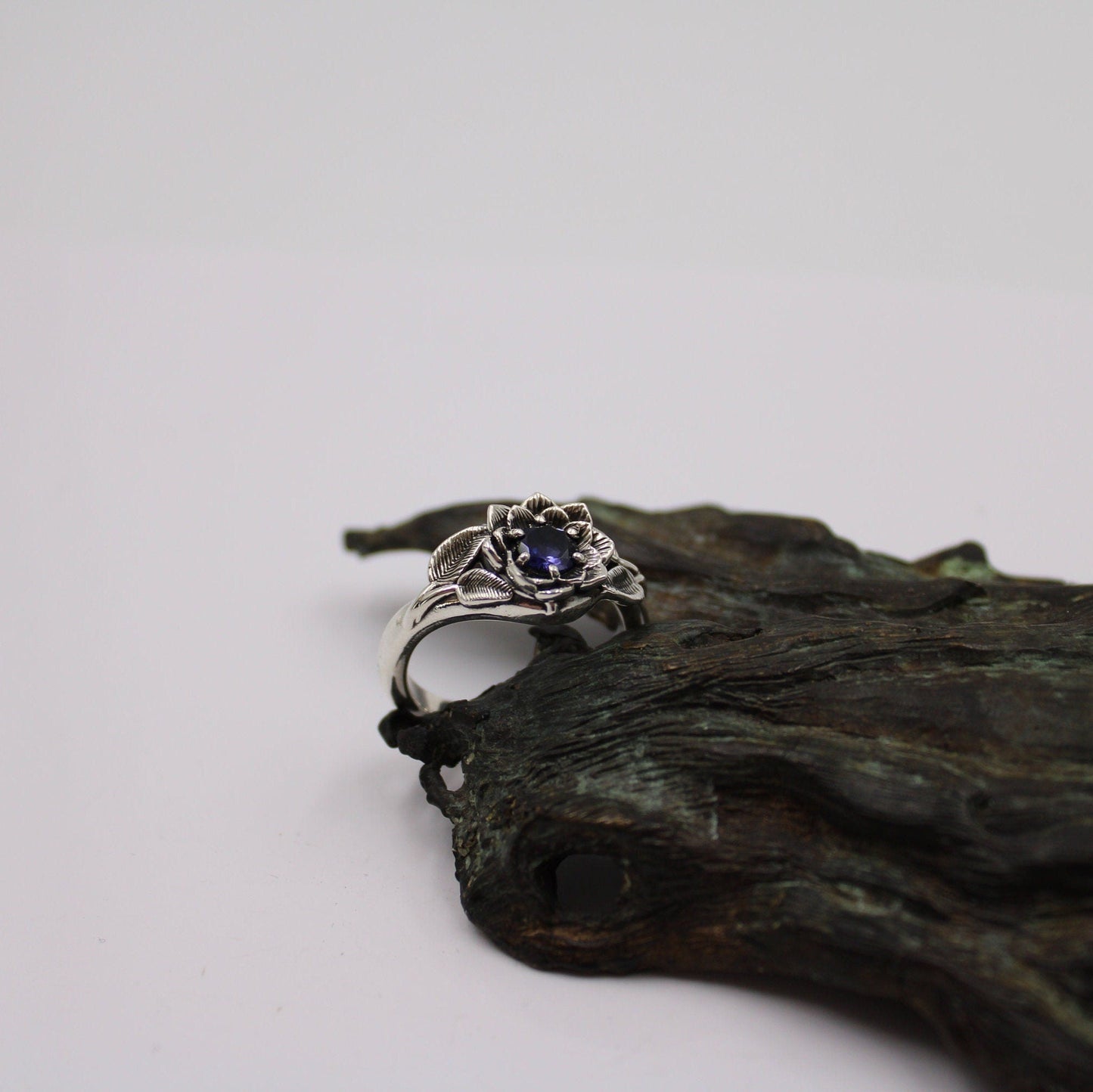 Radiant Bloom Set - Sterling Silver Iolite Lotus Bridal Set
