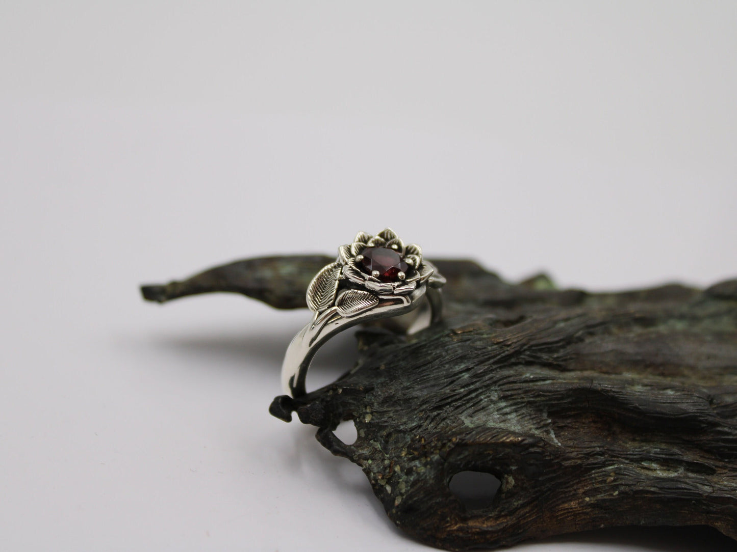 Radiant Bloom - Sterling Silver Garnet Lotus Ring