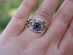 Radiant Bloom Set, Sterling Silver Amethyst Lotus Bridal Set