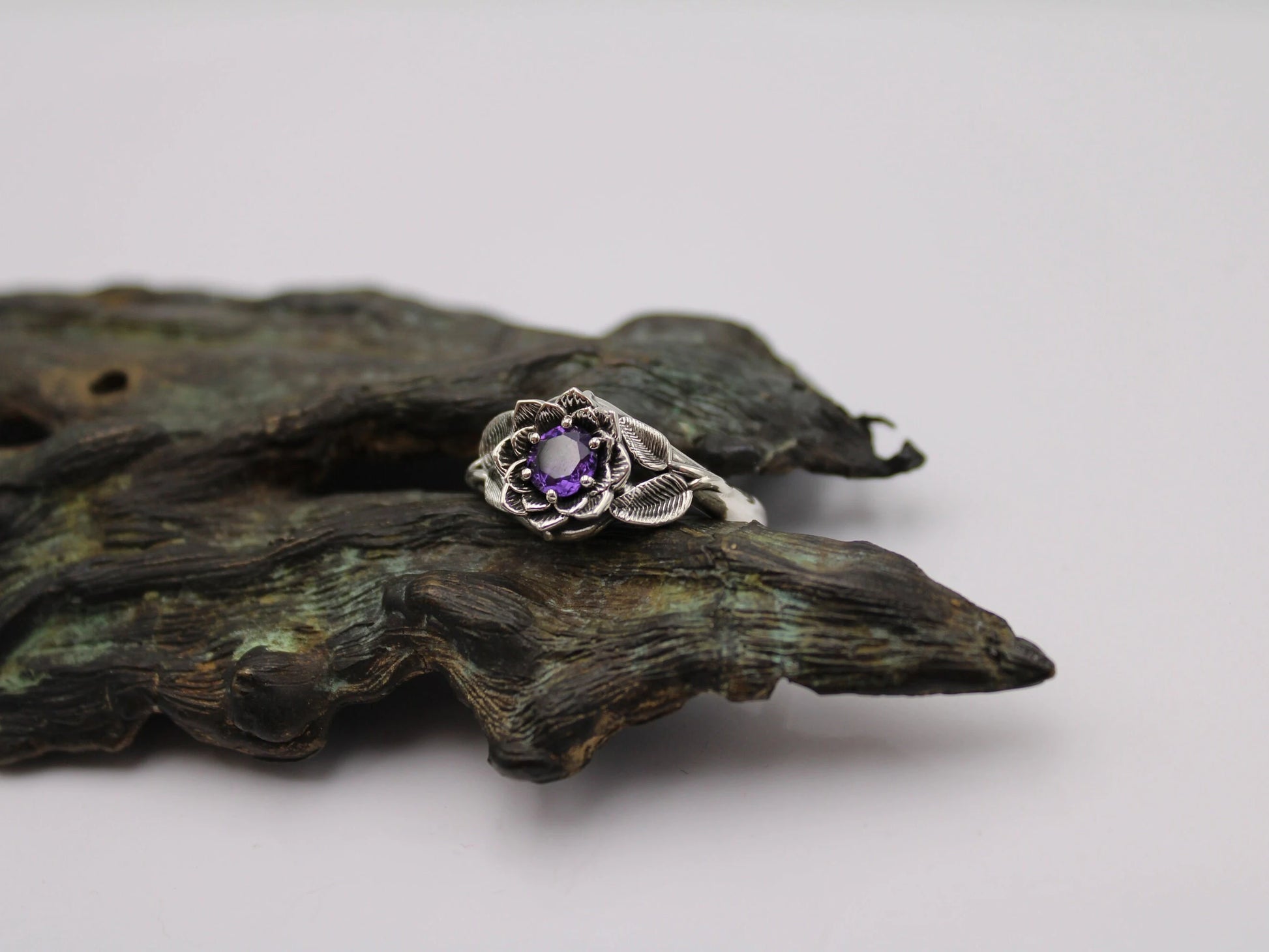 Radiant Bloom Set - Sterling Silver Amethyst Lotus Bridal Set - JF Fantasy Jewelry