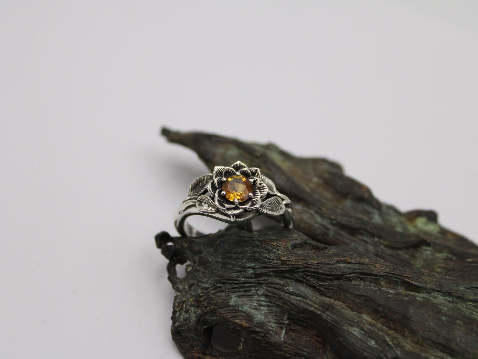 Radiant Bloom Set - Sterling Silver Citrine Lotus Bridal Set - JF Fantasy Jewelry