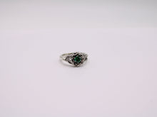 Load image into Gallery viewer, Radiant Bloom, Sterling Silver Green CZ Lotus Ring
