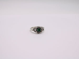 Radiant Bloom, Sterling Silver Green CZ Lotus Ring