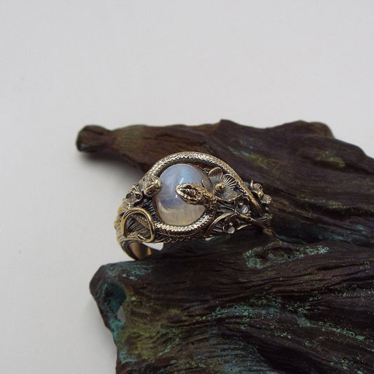 Moonstone Circle of Snakes Ring - JF Fantasy Jewelry