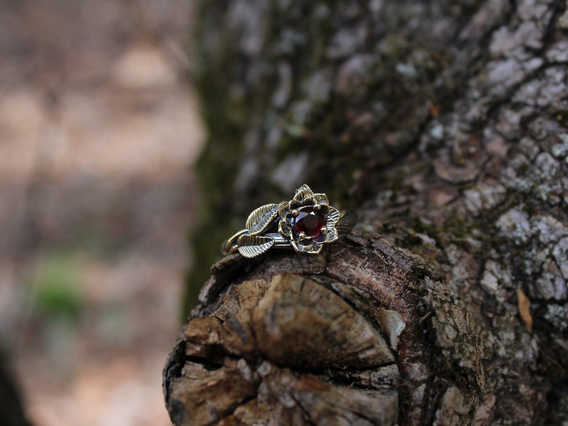 Sunset Petals, Ruby Gold Lotus Engagement Ring - JF Fantasy Jewelry