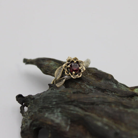 Sunset Petals, Ruby Gold Lotus Engagement Ring - JF Fantasy Jewelry