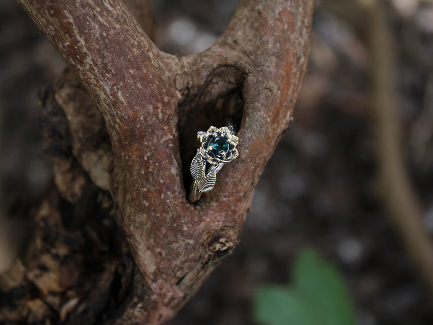 Twilight Petals - Sapphire Gold Lotus Engagement Ring - JF Fantasy Jewelry