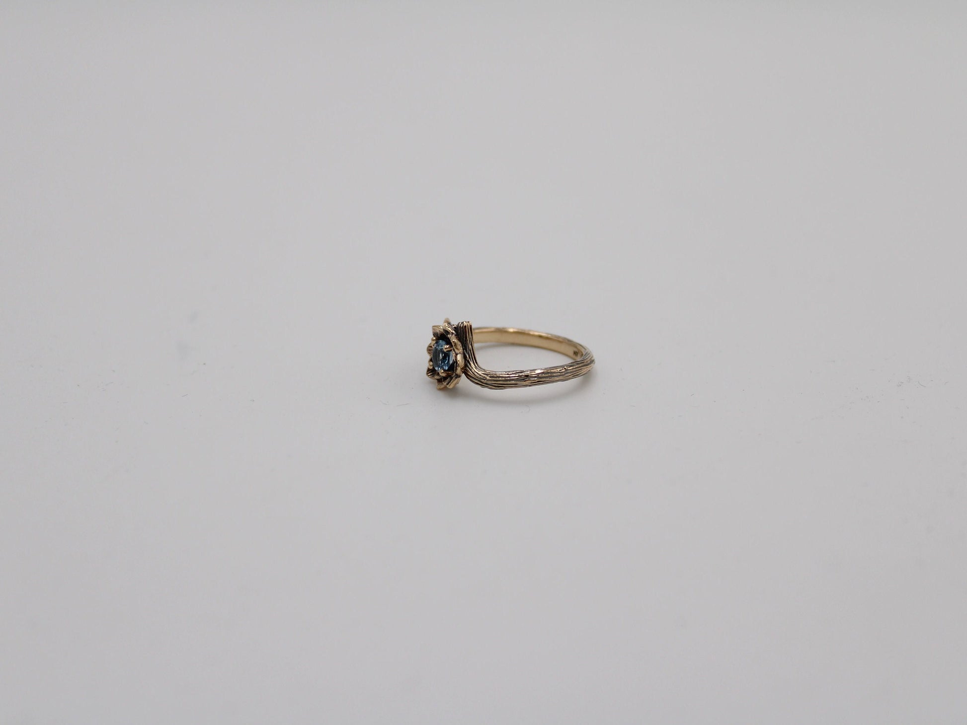 Sea of Petals, Aquamarine Gold Lotus Engagement Ring - JF Fantasy Jewelry