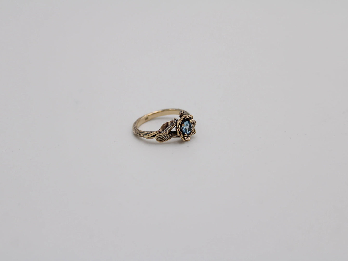 Sea of Petals - Aquamarine Gold Lotus Engagement Ring - JF Fantasy Jewelry