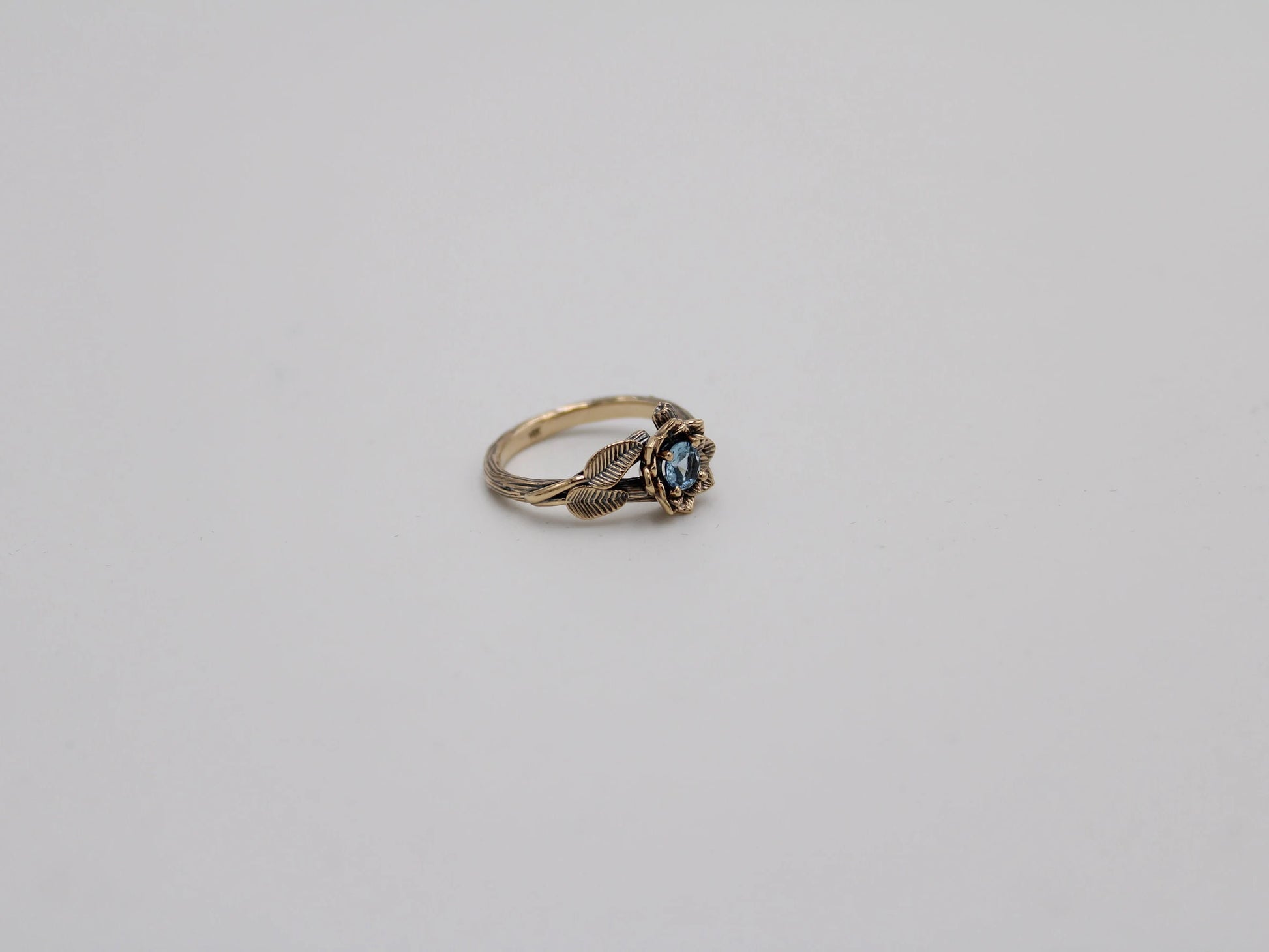 Sea of Petals - Aquamarine Gold Lotus Engagement Ring - JF Fantasy Jewelry