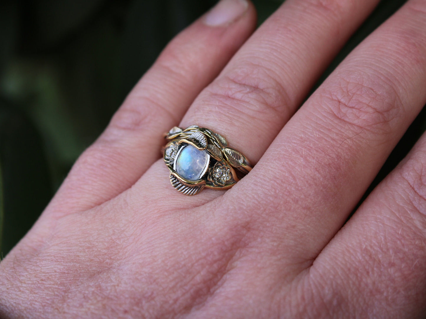 Lotus Leaf Dance Set, Moonstone Lotus Bridal Set - JF Fantasy Jewelry