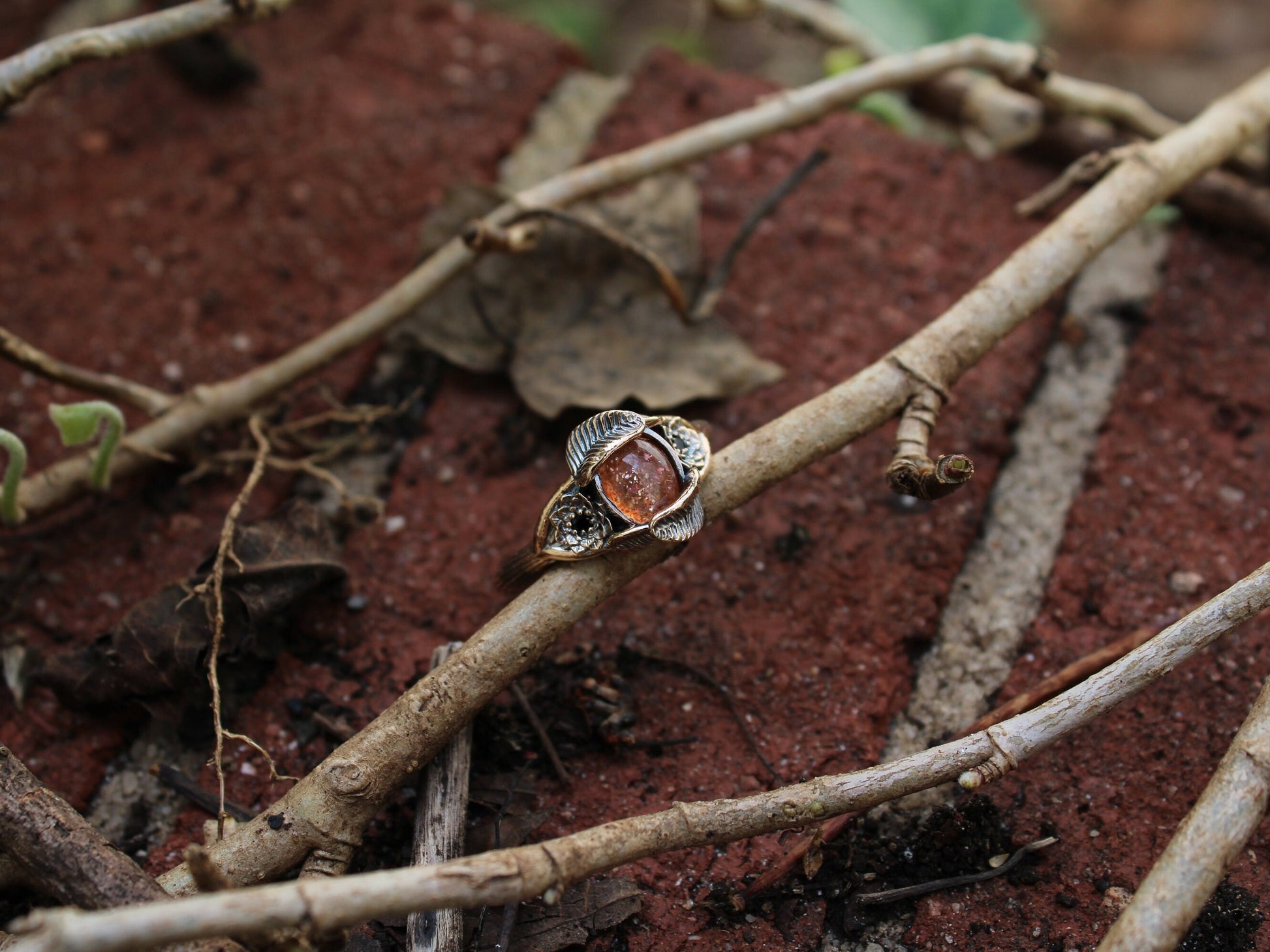 Lotus Leaf Dance, Sunstone Gold Lotus Engagement Ring - JF Fantasy Jewelry