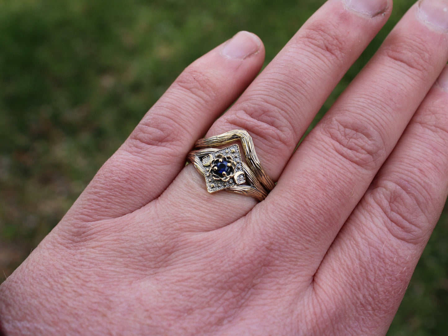 Lunar Bloom - Sapphire Gold Lotus Engagement Ring