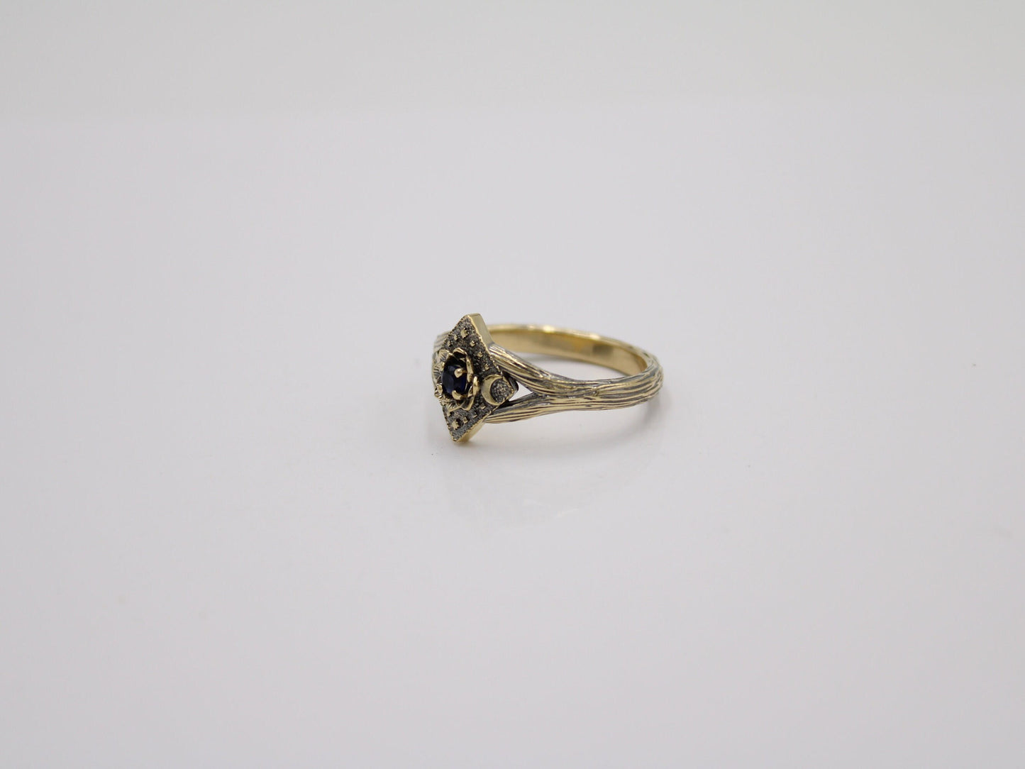 Lunar Bloom - Sapphire Gold Lotus Engagement Ring