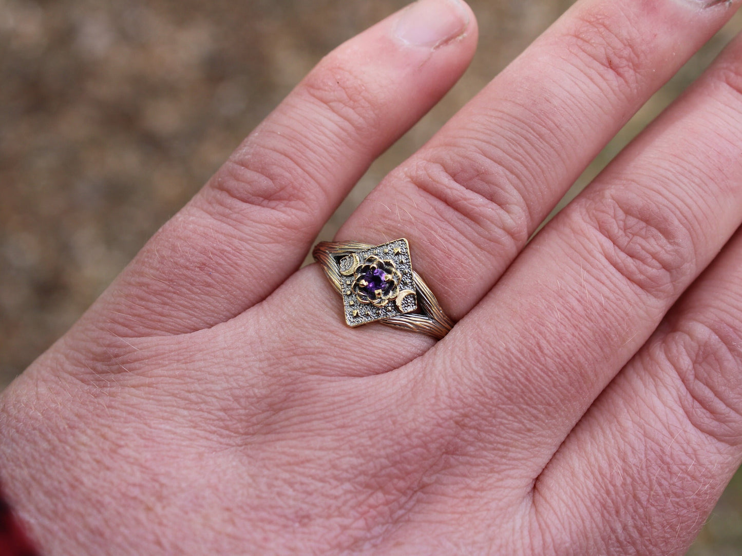 Lunar Bloom - Amethyst Gold Lotus Engagement Ring