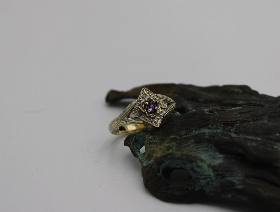 Lunar Bloom, Amethyst Gold Lotus Engagement Ring