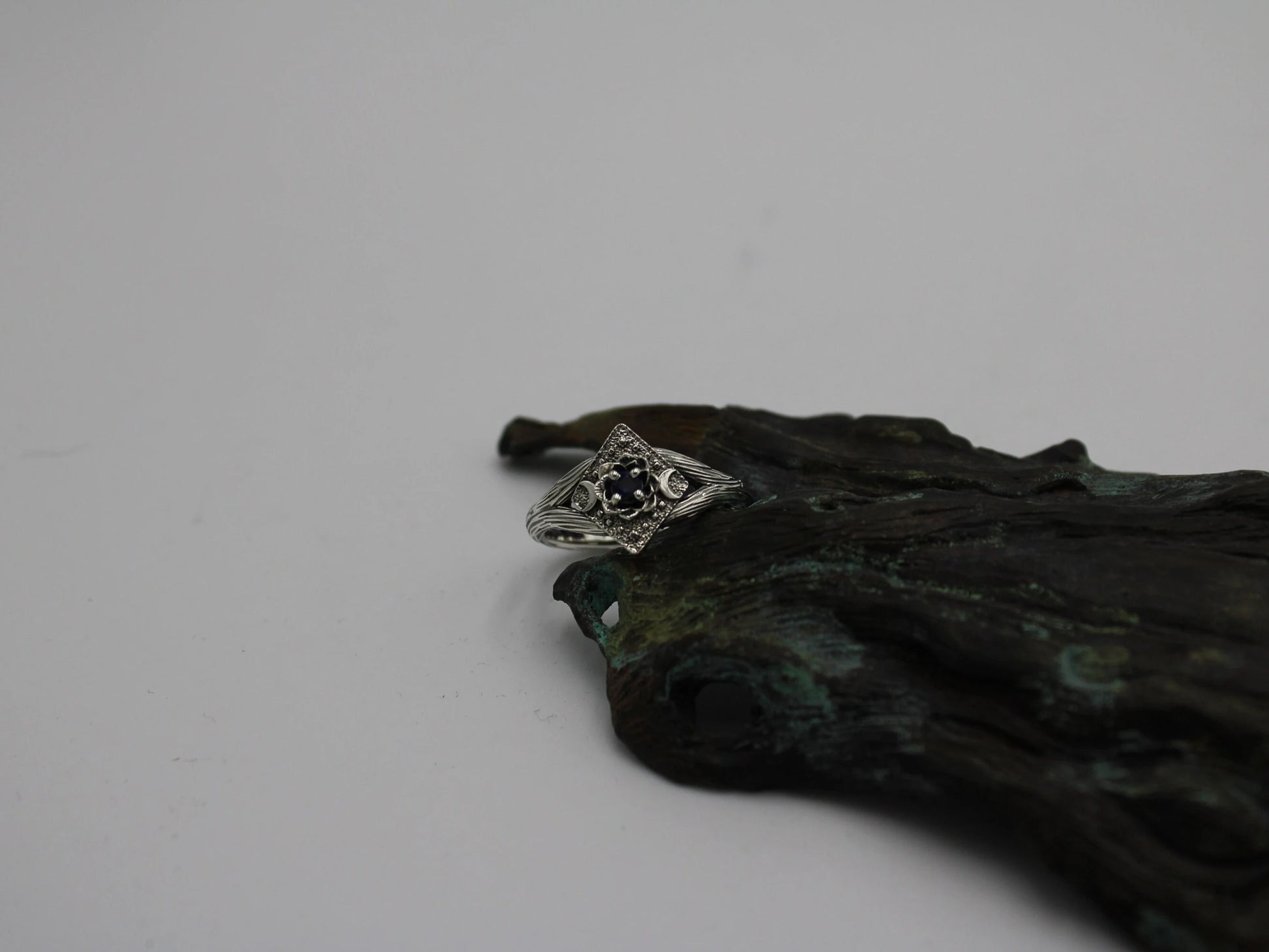 Lunar Bloom - Sapphire Lotus Engagement Ring - JF Fantasy Jewelry