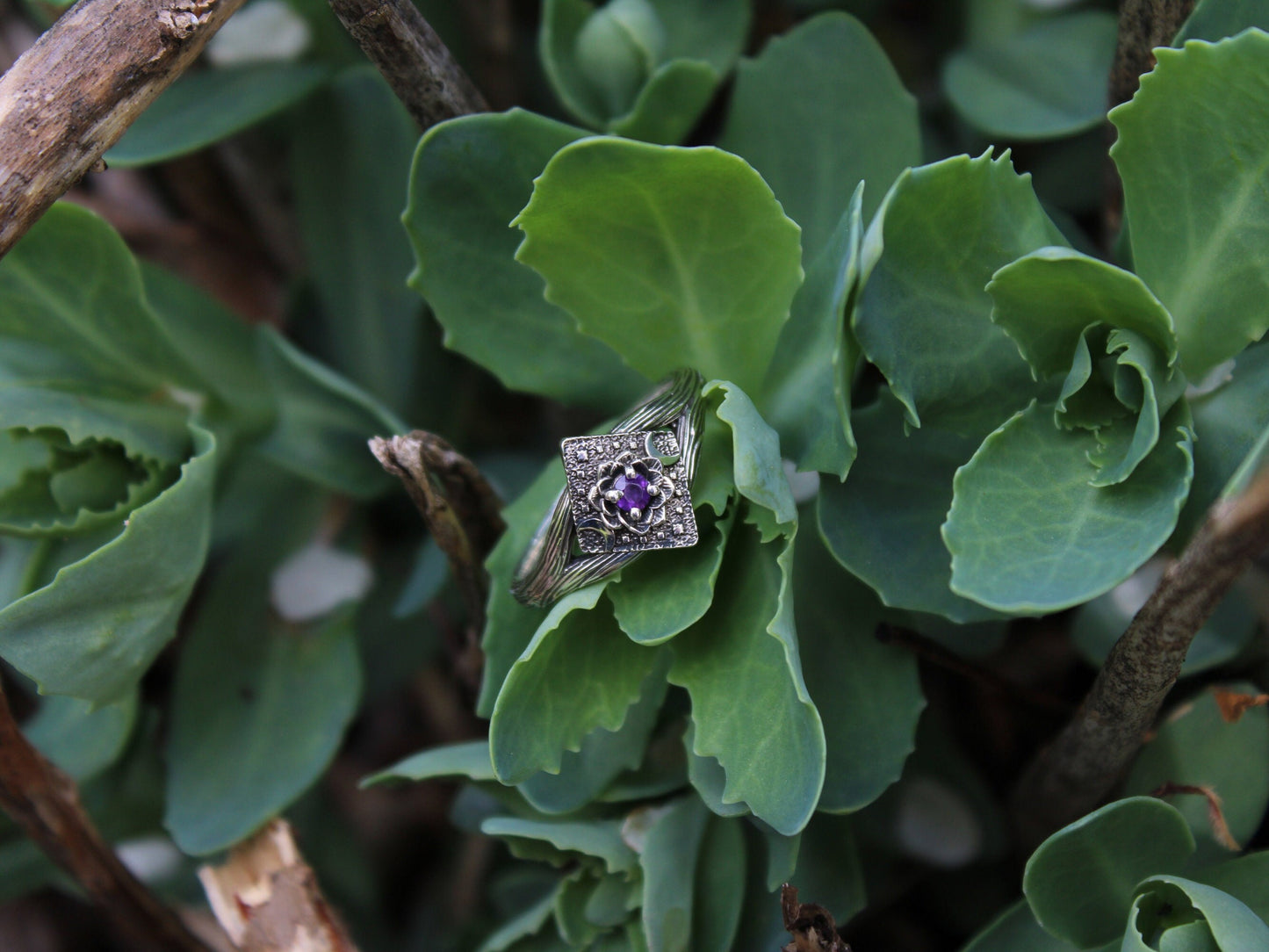 Lunar Bloom - Amethyst Lotus Engagement Ring