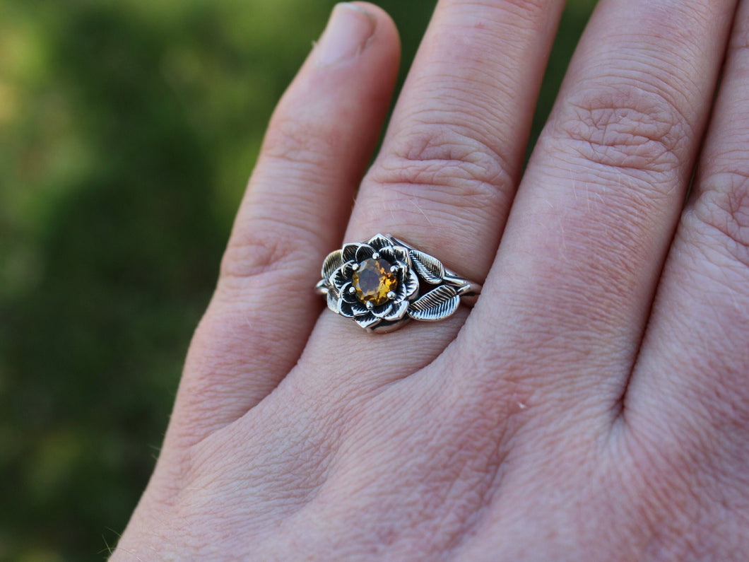 Radiant Bloom, Sterling Silver Citrine Lotus Ring