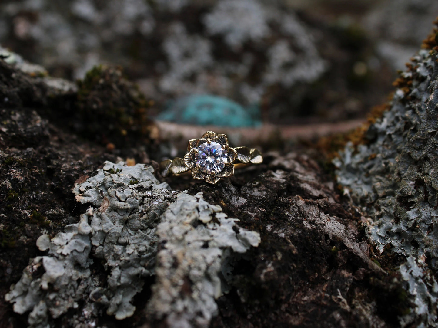 Moissanite Gold Lotus Engagement Ring - JF Fantasy Jewelry