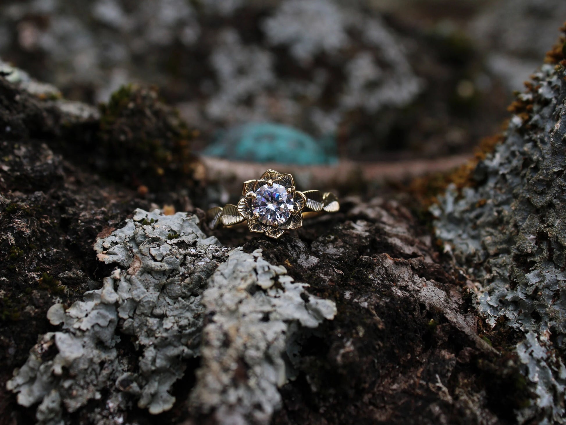 Moissanite Gold Lotus Engagement Ring - JF Fantasy Jewelry